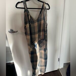 Free People Navy and Sand Gingham Jumpsuit Size M